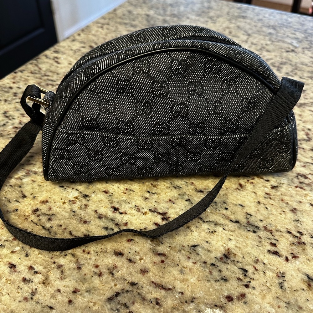 Gucci black denim top handle bag